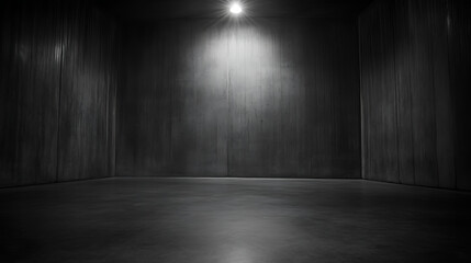 Poster - Eerily Lit Concrete Room Interior with Spotlight Casting Shadows and Reflections a Study in Contrast