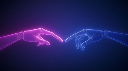 Fototapete - A close-up image of two robotic hands gently touching, highlighting technology and interaction.