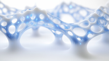Poster - Futuristic abstract structure with glowing blue nodes and white mesh design