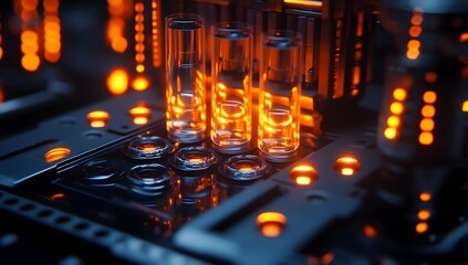 Aufkleber - Futuristic lab equipment processing liquid samples