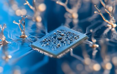 Poster - Microchip, network,  circuit board,  neural connections