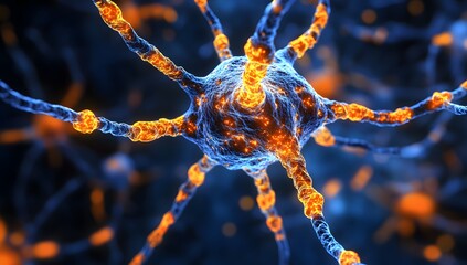 Poster - Nerve cell, close-up, detailed structure, microscopic view