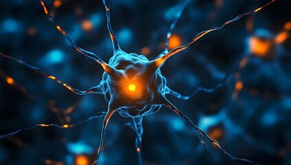 Poster - Nerve cell, detailed anatomy, brain research, fluorescent microscopy