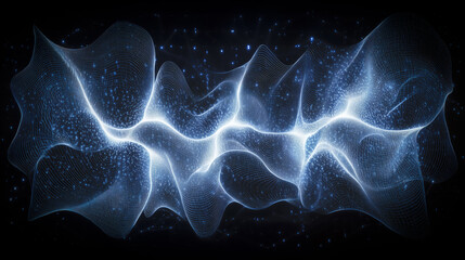 Poster - dynamic, glowing wave of light and particles creates mesmerizing digital landscape, evoking sense of futuristic technology and energy flow