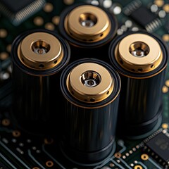 Aufkleber - Closeup of 4 cylindrical components on circuit board