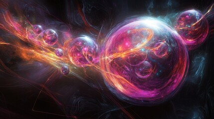 Fototapete - Digital art depicting a network of interconnected, glowing orbs with energy-like lines flowing between them, symbolizing fast data.