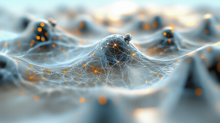 Poster - futuristic digital landscape with interconnected nodes and glowing points, representing network or data flow. abstract design suggests technology and innovation