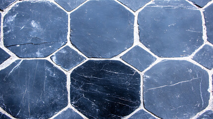 Poster - Elegant Dark Slate Octagon Tiles Flooring Pattern for Interior Home Design Ground Surface Texture