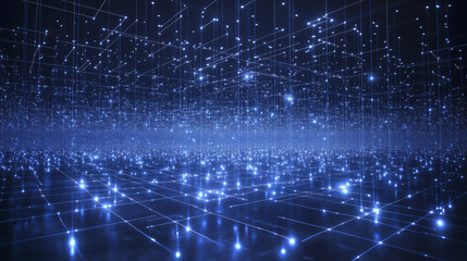 Poster - glowing network of interconnected points and lines creates futuristic digital landscape, evoking sense of technological advancement and innovation
