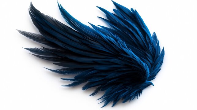 Stylized Blue Wing with Sharp Elongated Feathers Isolated on White