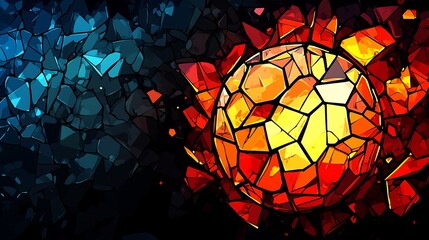 Poster - Shattered Glass Sphere Explodes Vibrant Warm Colors. AI Generated