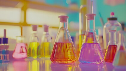 Poster - Colorful lab beakers, research, vibrant lab, mixing chemicals