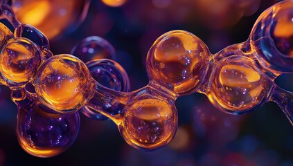 Poster - Abstract glowing molecules chain in dark background