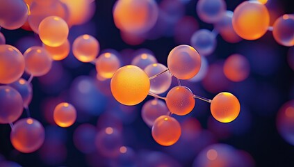 Aufkleber - Abstract Molecular Structure Displayed in Violet and Orange