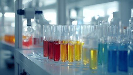 Aufkleber - Colorful test tubes in lab, research