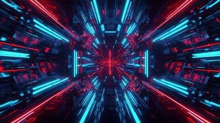 Poster - Futuristic red and blue laser beams cross paths, creating a high-energy club and concert atmosphere with fog effects.