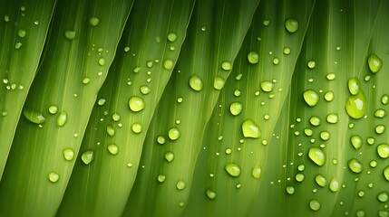 Wall Mural - Fresh green leaves adorned with glistening water droplets after rain