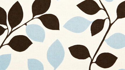 Poster - Elegant Textile Design Featuring Blue and Brown Leaves Intertwined on a Light Background
