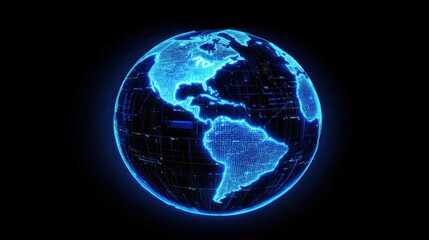 Fototapete - High-resolution 3D representation of Earth, glowing with bright blue data streams, symbolizing a connected digital world.