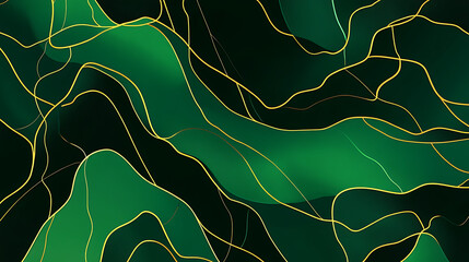 Poster - Emerald Green Abstract with Golden Lines a Sophisticated Graphic Background and Modern Aesthetic Design