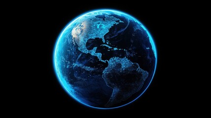 Fototapete - High-resolution 3D representation of Earth, glowing with bright blue data streams, symbolizing a connected digital world.