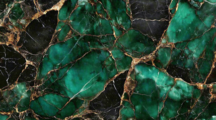 Poster - Emerald Green Marble Stone Veins Fractal Texture Abstract Nature Backdrop Elegant Design Luxurious Art