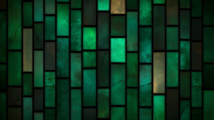 Poster - Emerald Vertical Rectangle Tiles Array Dark Grunge Aesthetic Art Design Elegant Backdrop Display