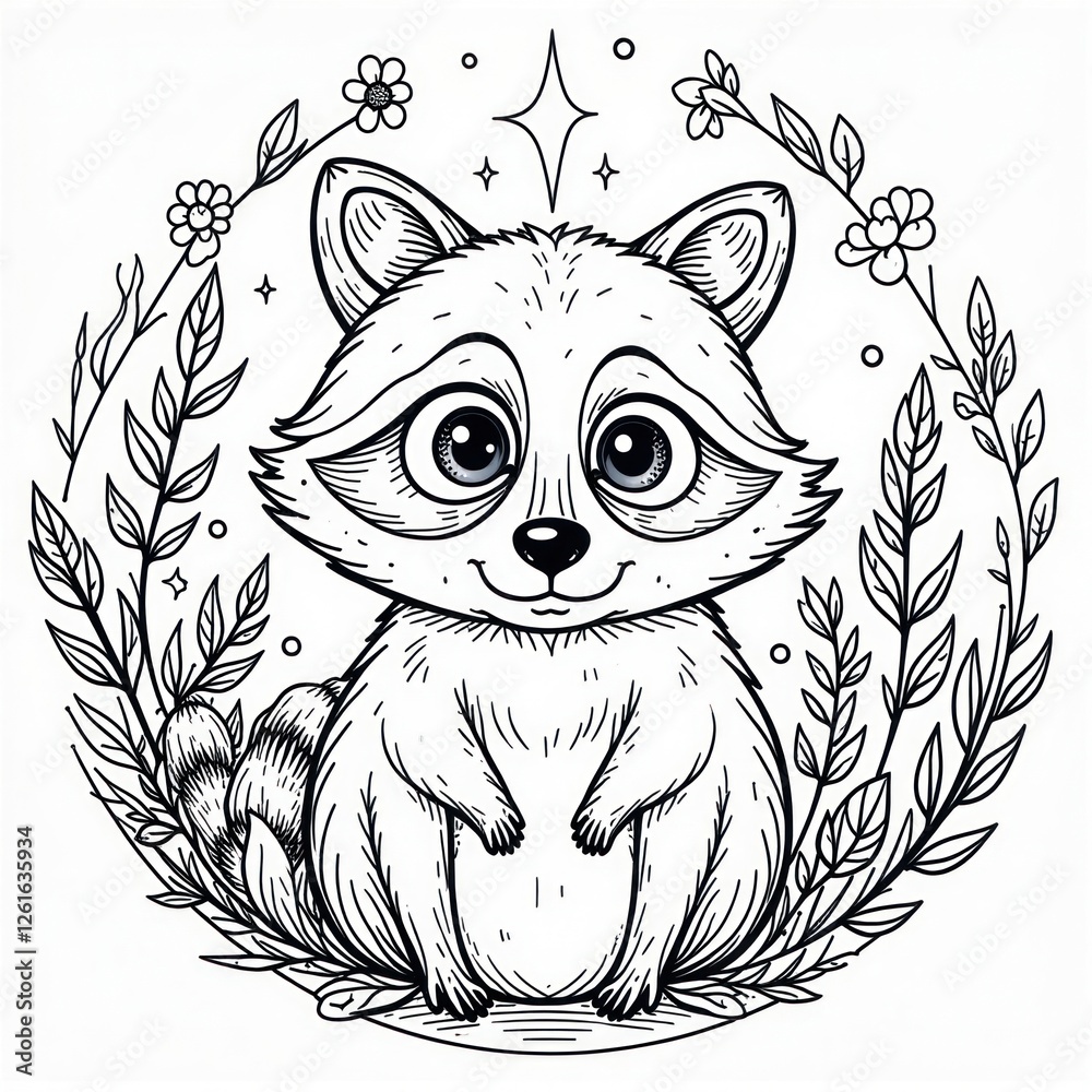 Mandala Raccoon Cute Raccoons Doodle Mandala Coloring Page Kids Design. Perfect for ...