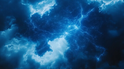 Poster - Ethereal Celestial Storm of Light and Clouds Abstract Heavenly Display Against Indigo Backdrop