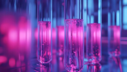 Poster - Neon Lab Test Tubes Filled with Liquid
