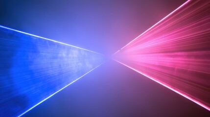 Leinwandbilder - Red and blue laser lights pierce through a foggy stage, producing an intense and immersive concert backdrop.