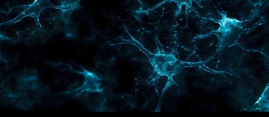 Poster - Microscopic view of neurons in dark background