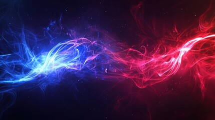 Aufkleber - Red and blue lasers flash across a dark stage, their beams reflecting off swirling clouds of smoke.