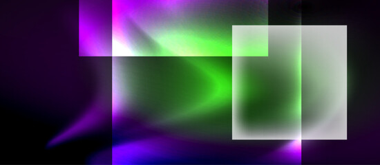 Sticker - Glass squares with neon shiny light abstract background