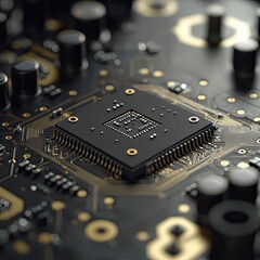 Aufkleber - Close-up CPU on circuit board with intricate detail
