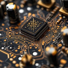 Aufkleber - Close-up of intricate circuit board with microchip