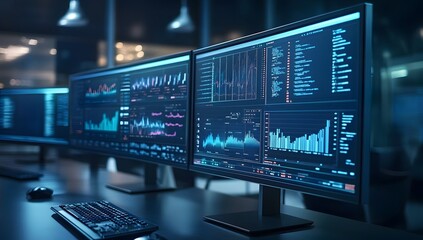 Poster - Night Data Center Monitors Showing Charts