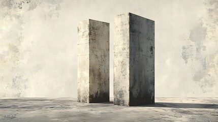 Wall Mural - Stark concrete pillars stand tall against a textured wall bathed in soft light. AI Generated