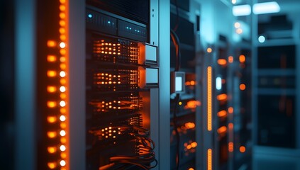 Poster - Server Rack in Data Center with Neon Lighting