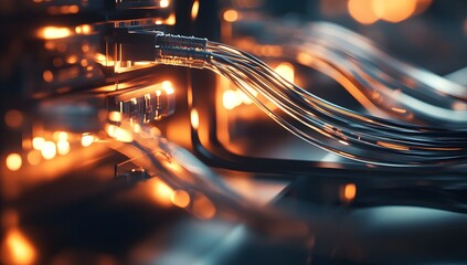 Poster - Futuristic server cables glowing orange