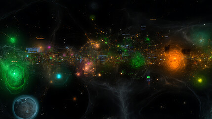 Poster - Galactic Tapestry A Stellar Network of Cosmic Proportions Amidst Nebulae and Distant Star Systems