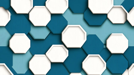 Poster - Geometric Octagon Pattern in Blue and White with Shadow Effect Modern Graphic Design Background