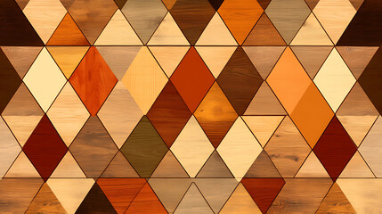 Poster - Geometric Pattern of Triangular Wood Tiles Displaying Varied Grain and Warm Tones Texture Decor