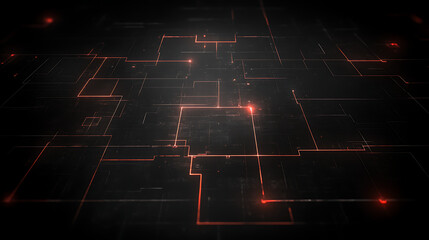Poster - Glowing Lines on a Dark Grid Abstract Technological Data Network Connection Pattern Concept