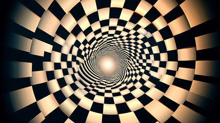 Poster - Illusionary Spiral Tunnel with Checkerboard Pattern a Mind Bending Visual Art and Design Element