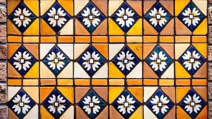 Poster - Intricate Floral Tile Design with Geometric Patterns on a Wall