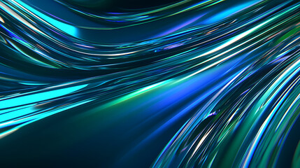 Poster - Iridescent Metallic Wave Reflections Abstract Design Digital Art Striations and Swirls Background