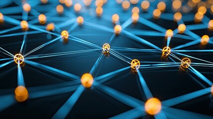 Fototapete - Futuristic Network Connections with Glowing Nodes and Light Effects