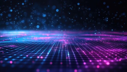 Poster - Futuristic digital grid, vibrant lights, abstract background