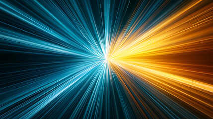 Poster - Light Speed Streaks Diverging Blue Gold Abstract Futuristic Energy Burst Connection Dynamic Flow